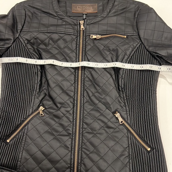 Woman’s Black Vegan Leather Moto Jacket with Gold Hardware - Picture 10 of 11